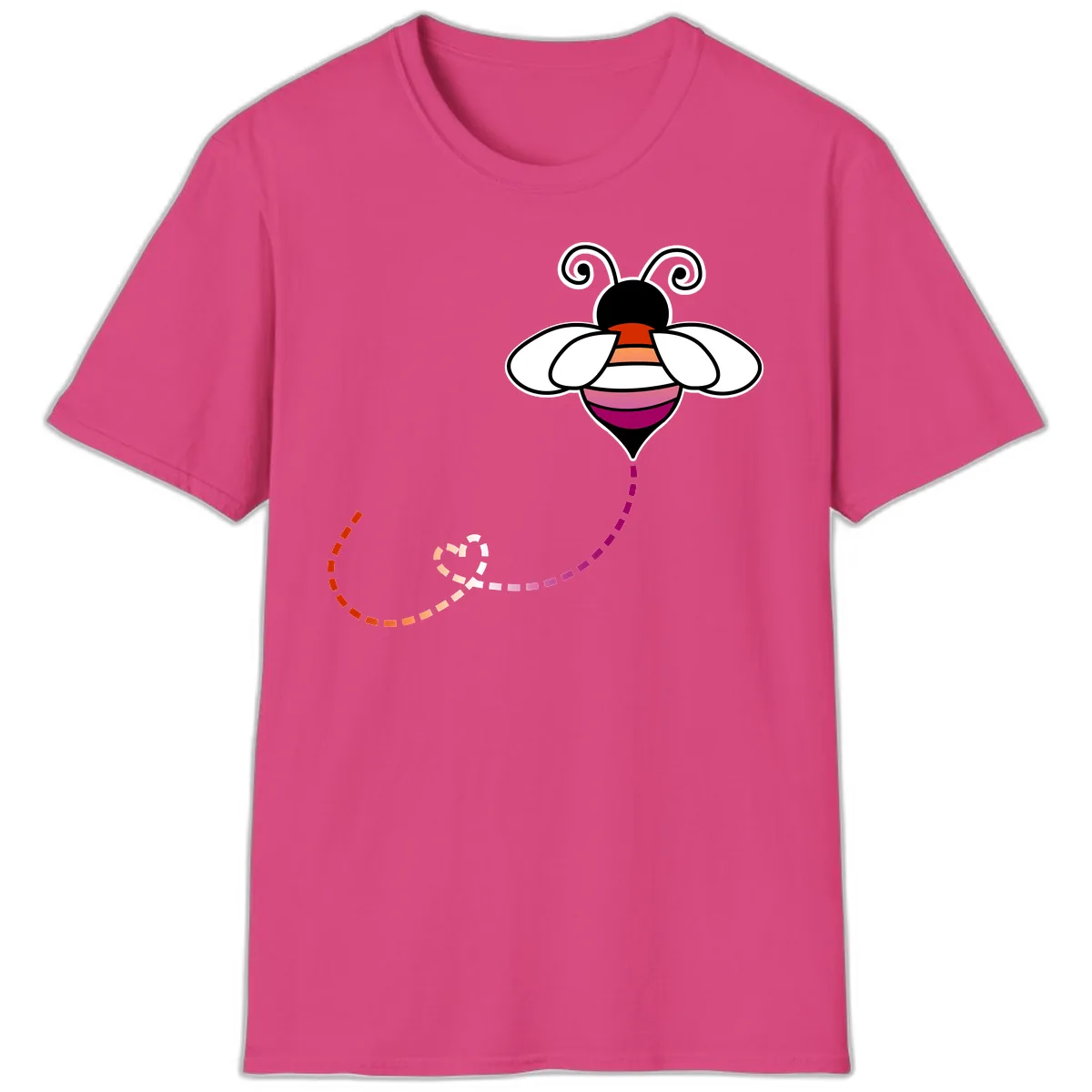 Rainbow Pride Bee With Flight Path T-Shirt in Heliconia