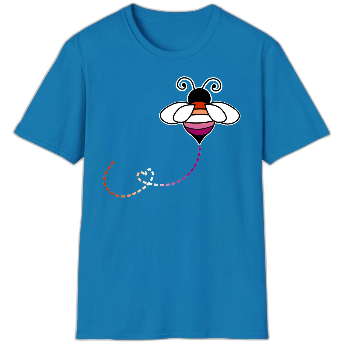 Rainbow Pride Bee With Flight Path T-Shirt in Sapphire