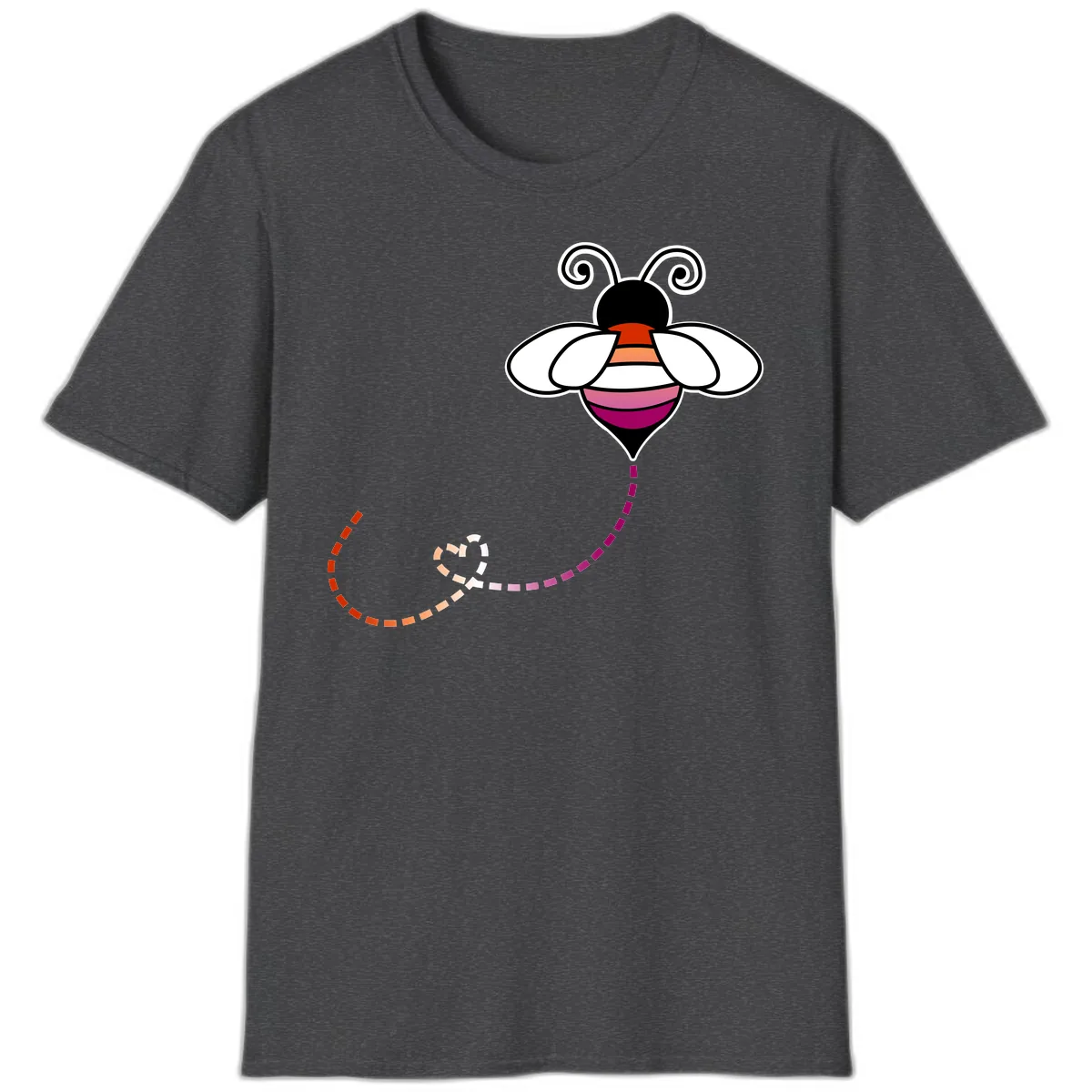 Rainbow Pride Bee With Flight Path T-Shirt in Dark Heather