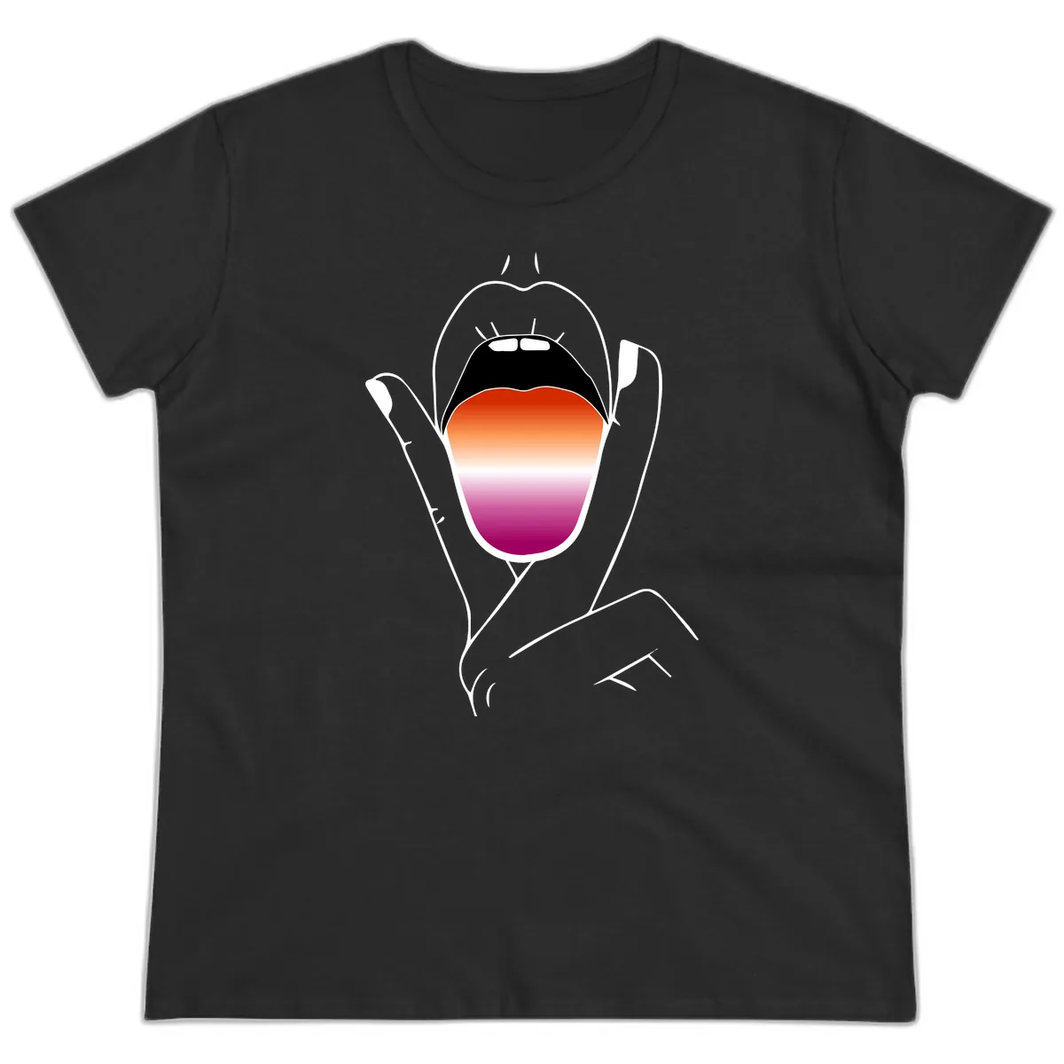 Open Mouth Pride Gradient Ladies Tee in Black