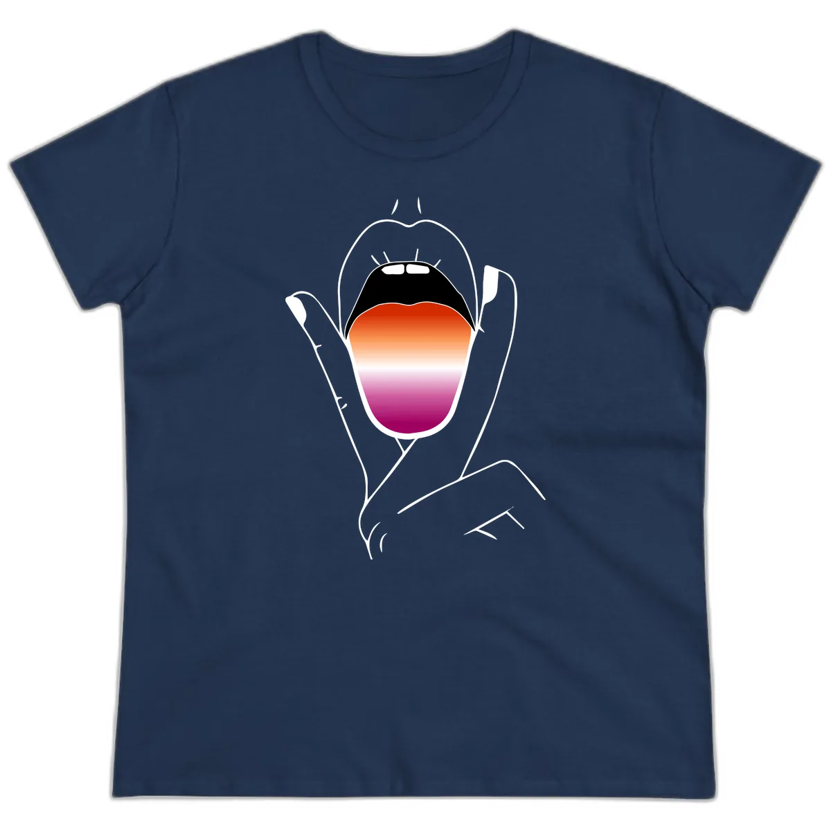 Open Mouth Pride Gradient Ladies Tee in Navy
