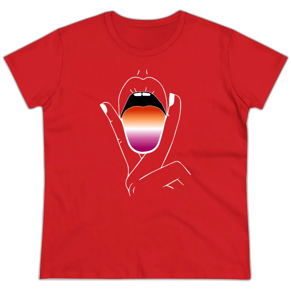 Open Mouth Pride Gradient Ladies Tee in Red