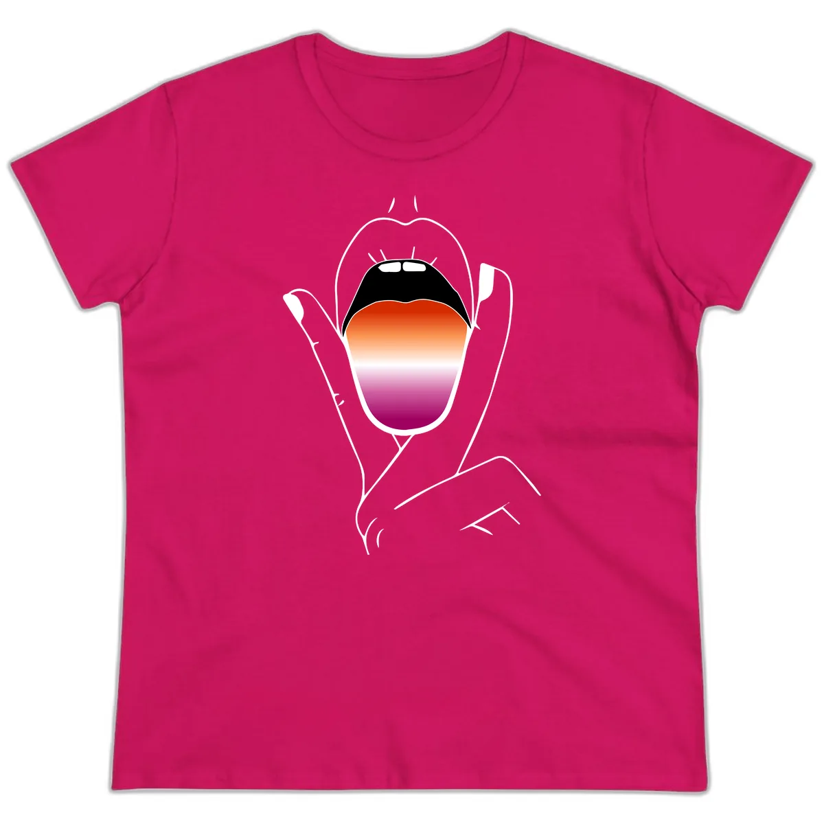 Open Mouth Pride Gradient Ladies Tee in Heliconia