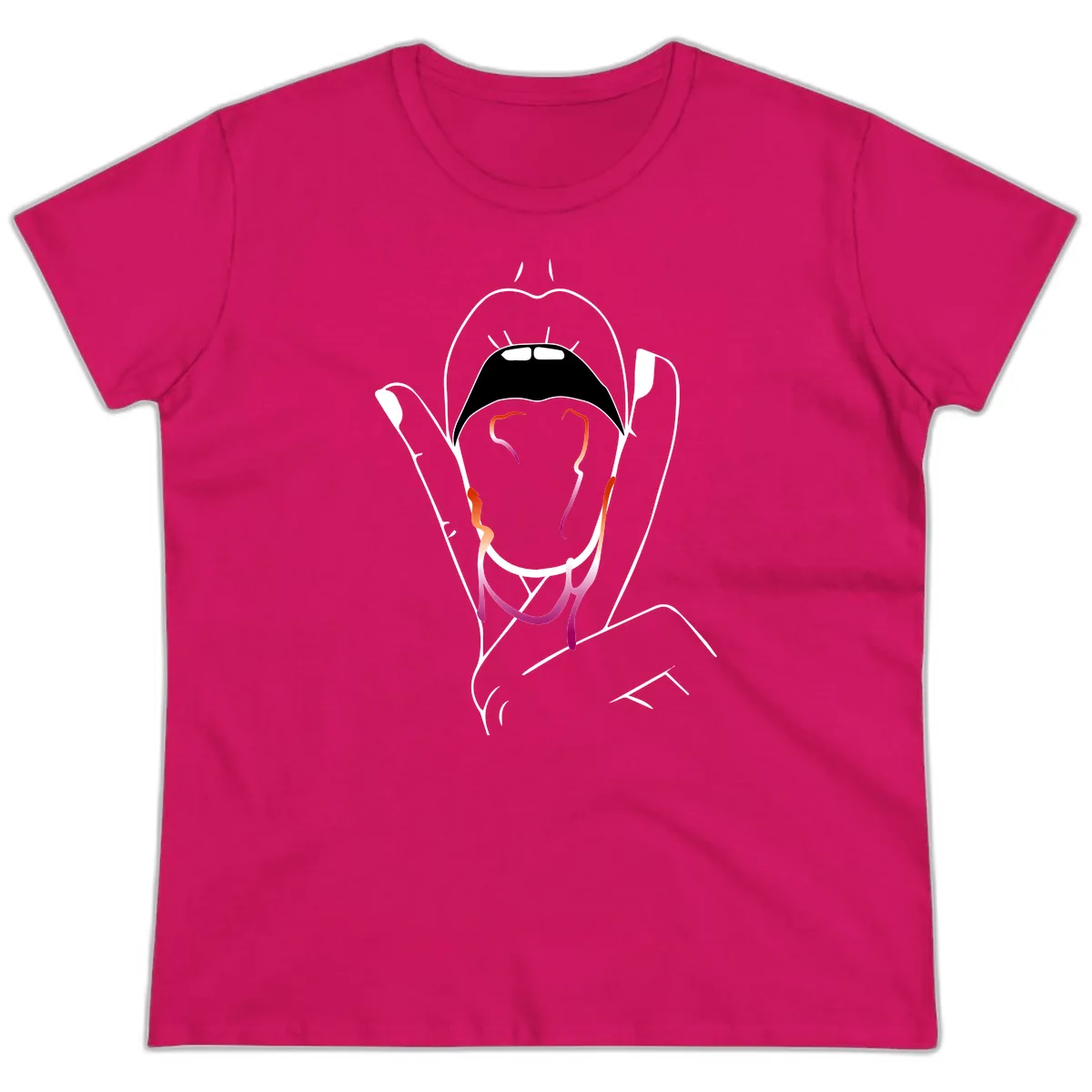 Open Mouth Pride Ladies Tee in Heliconia