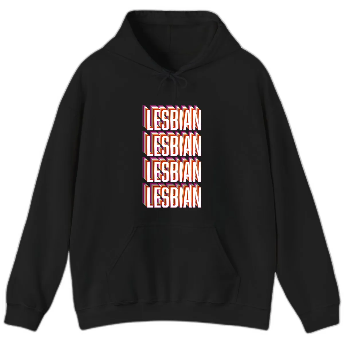 Lesbian Retro Layered Text Design Hoodie in Black