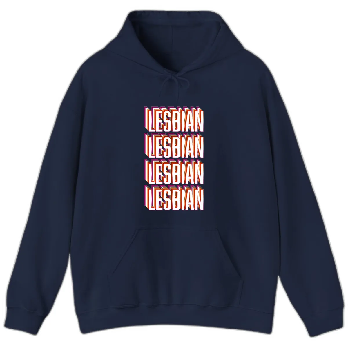 Lesbian Retro Layered Text Design Hoodie in Navy