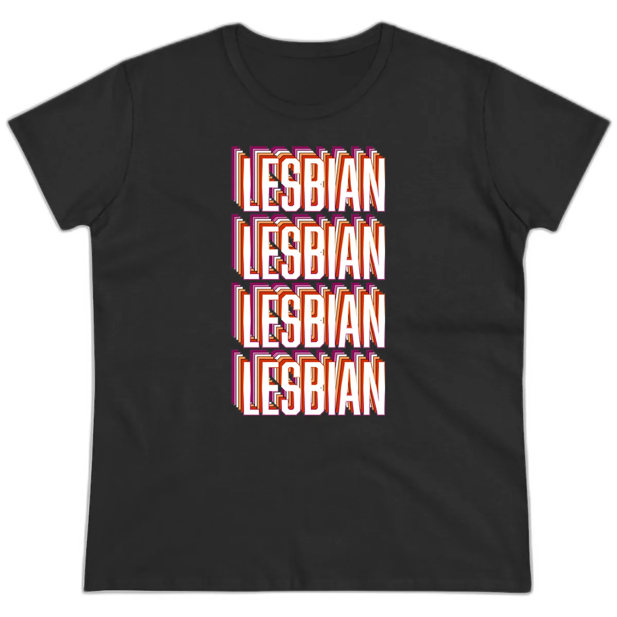 Lesbian Retro Layered Text Design Ladies Tee in Black