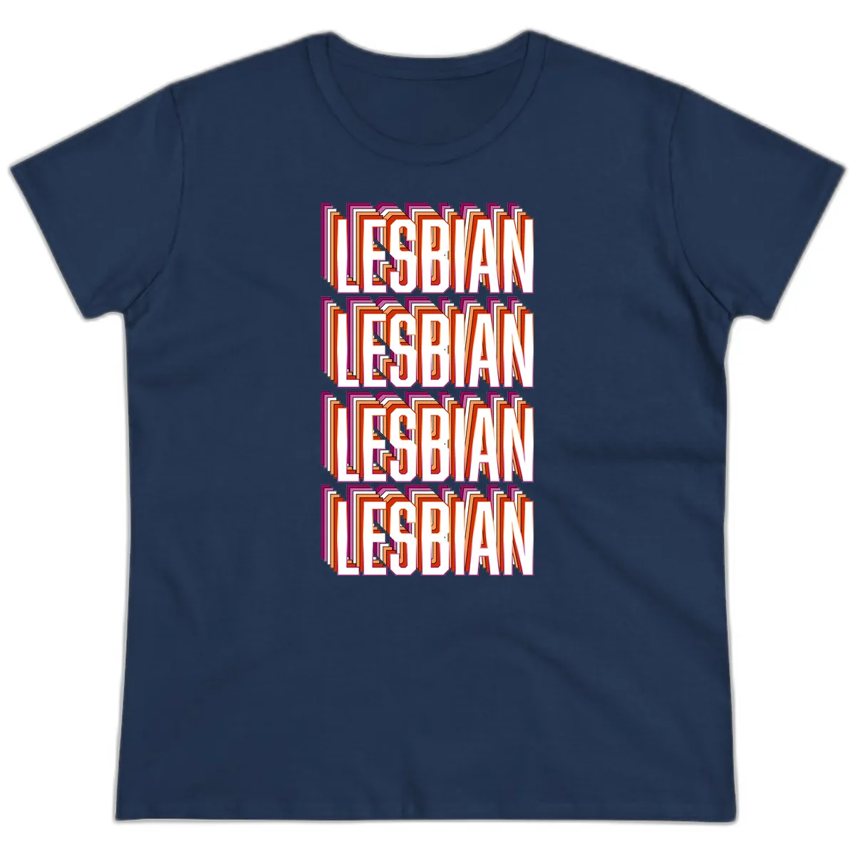 Lesbian Retro Layered Text Design Ladies Tee in Navy