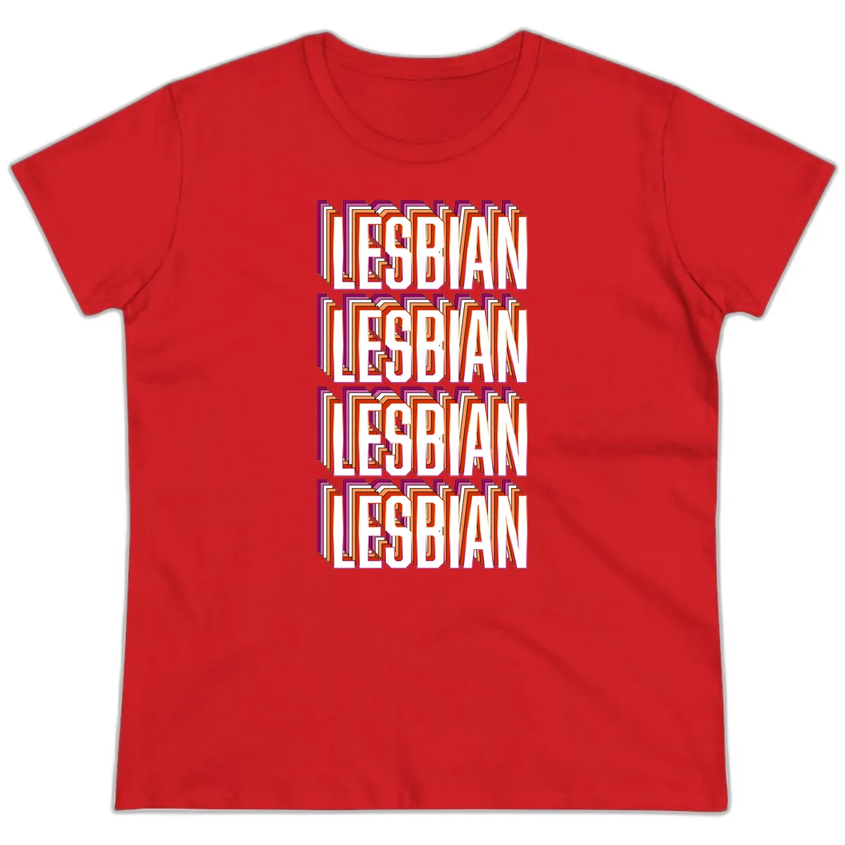 Lesbian Retro Layered Text Design Ladies Tee in Red
