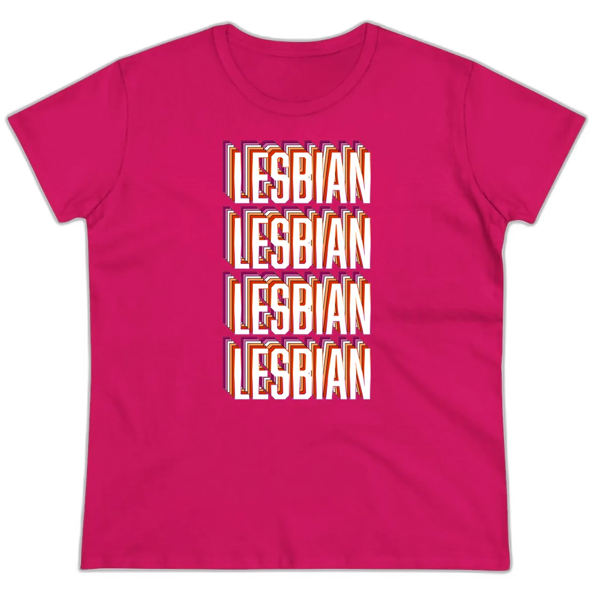 Lesbian Retro Layered Text Design Ladies Tee in Heliconia