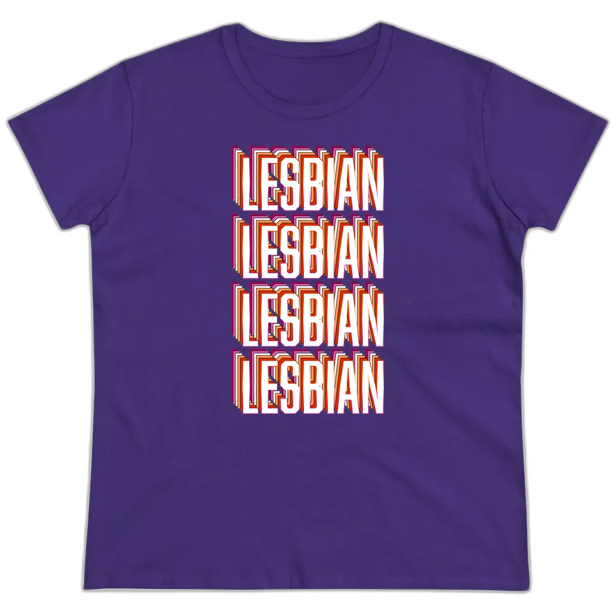 Lesbian Retro Layered Text Design Ladies Tee in Purple