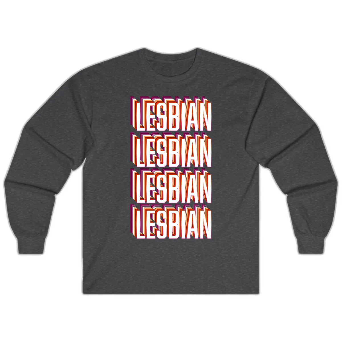 Lesbian Retro Layered Text Design Long Sleeve in Dark Heather