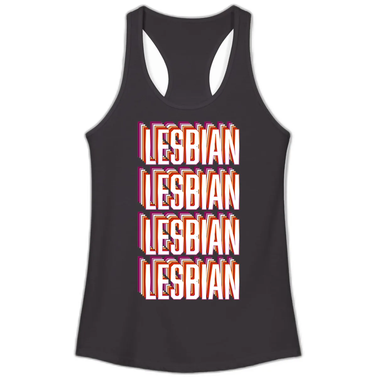 Lesbian Retro Layered Text Design Ladies Tank in Black