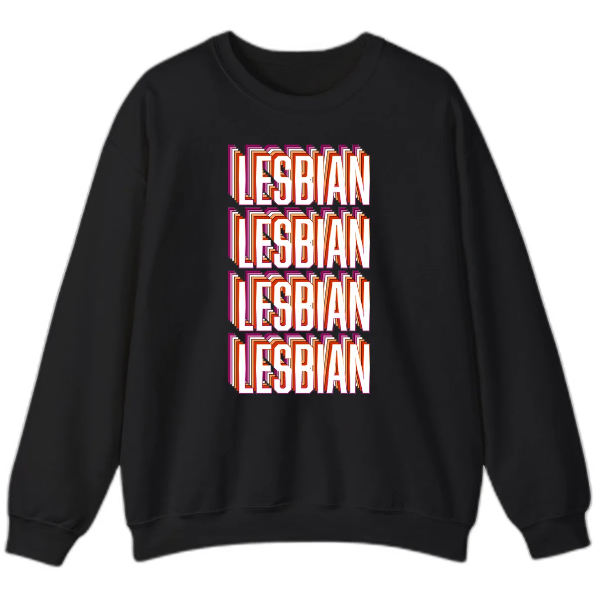 Lesbian Retro Layered Text Design Sweatshirt in Black