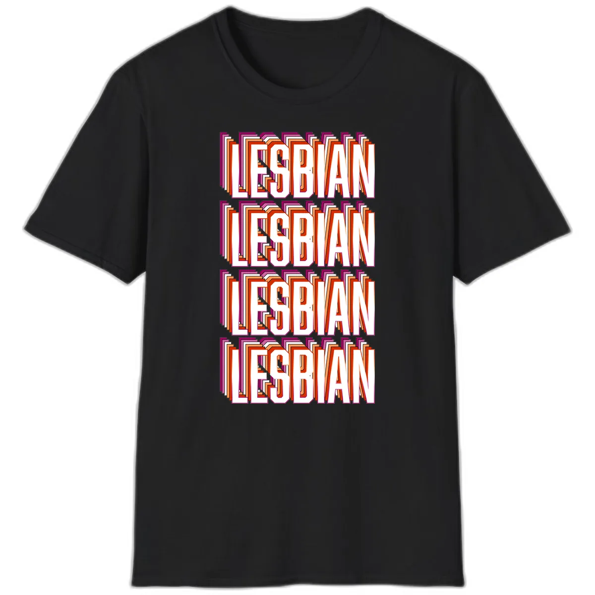 Lesbian Retro Layered Text Design T-Shirt in Black