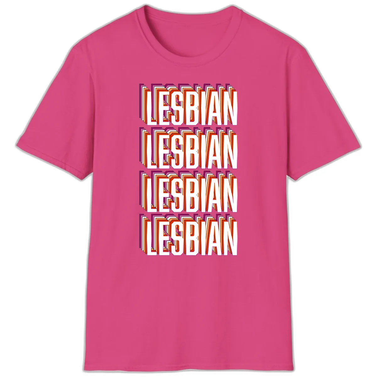 Lesbian Retro Layered Text Design T-Shirt in Heliconia
