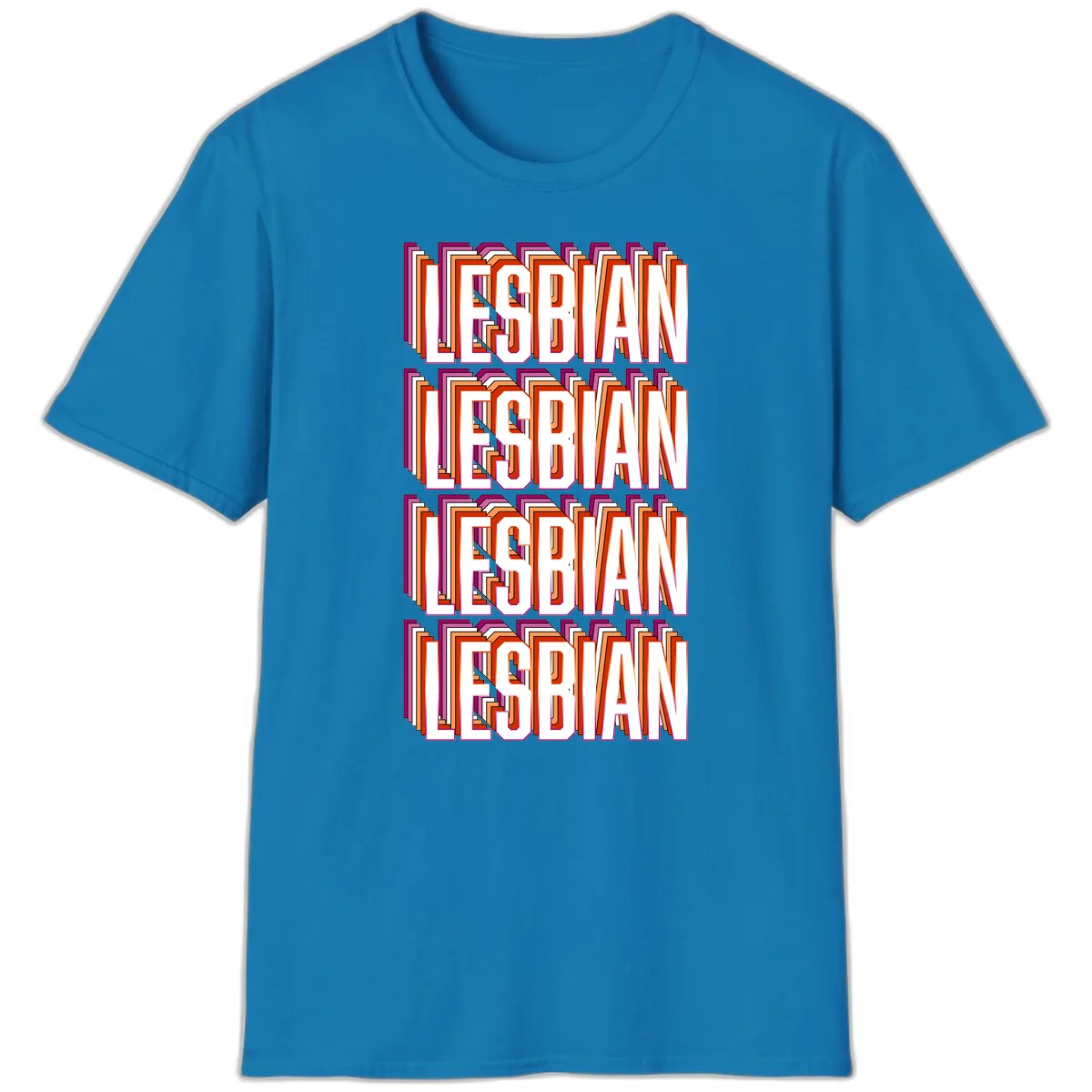 Lesbian Retro Layered Text Design T-Shirt in Sapphire
