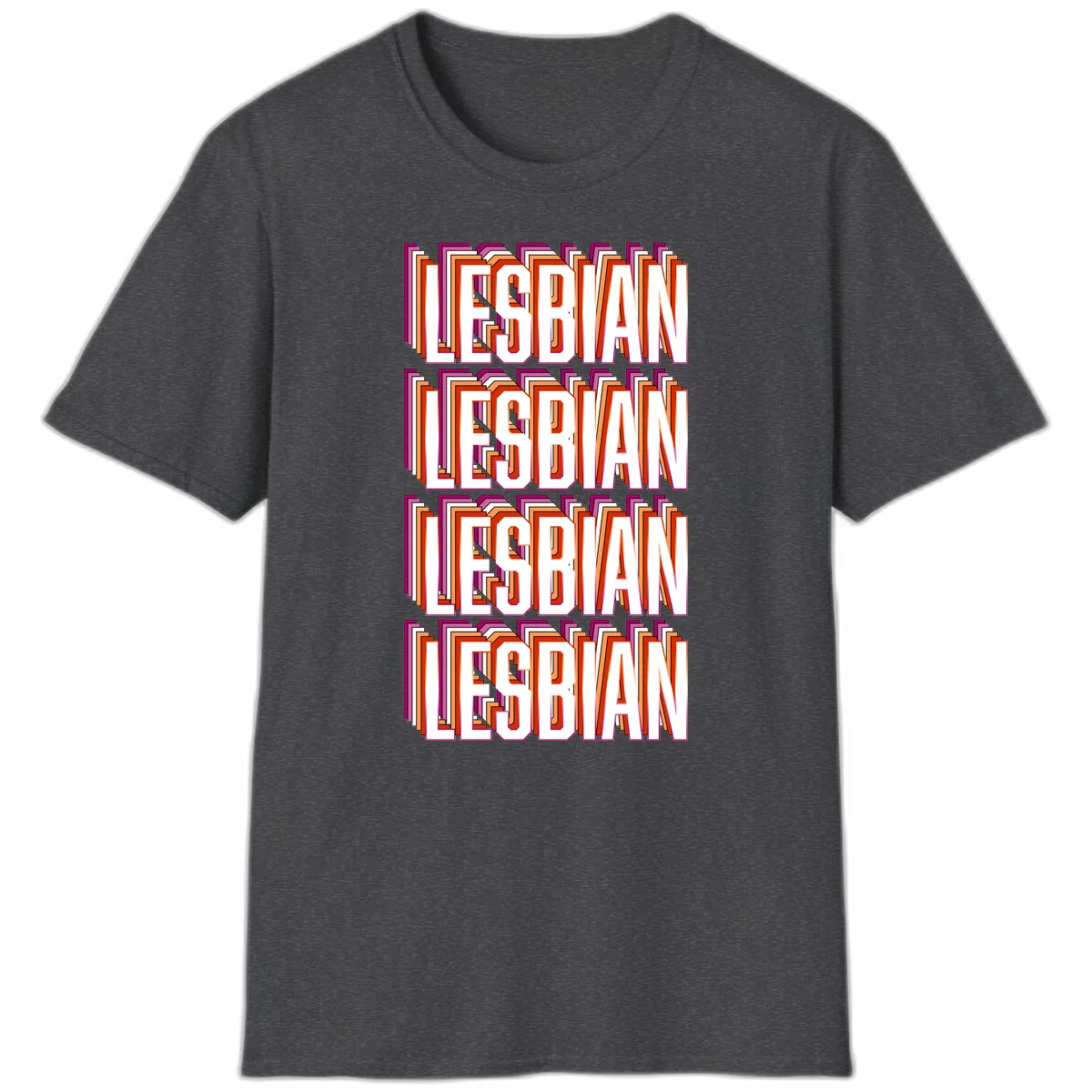 Lesbian Retro Layered Text Design T-Shirt in Dark Heather