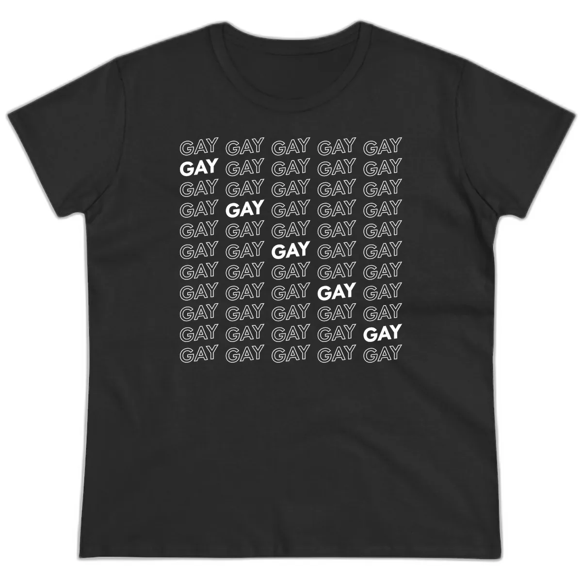 Gay Pride Pattern Repeat Ladies Tee in Black