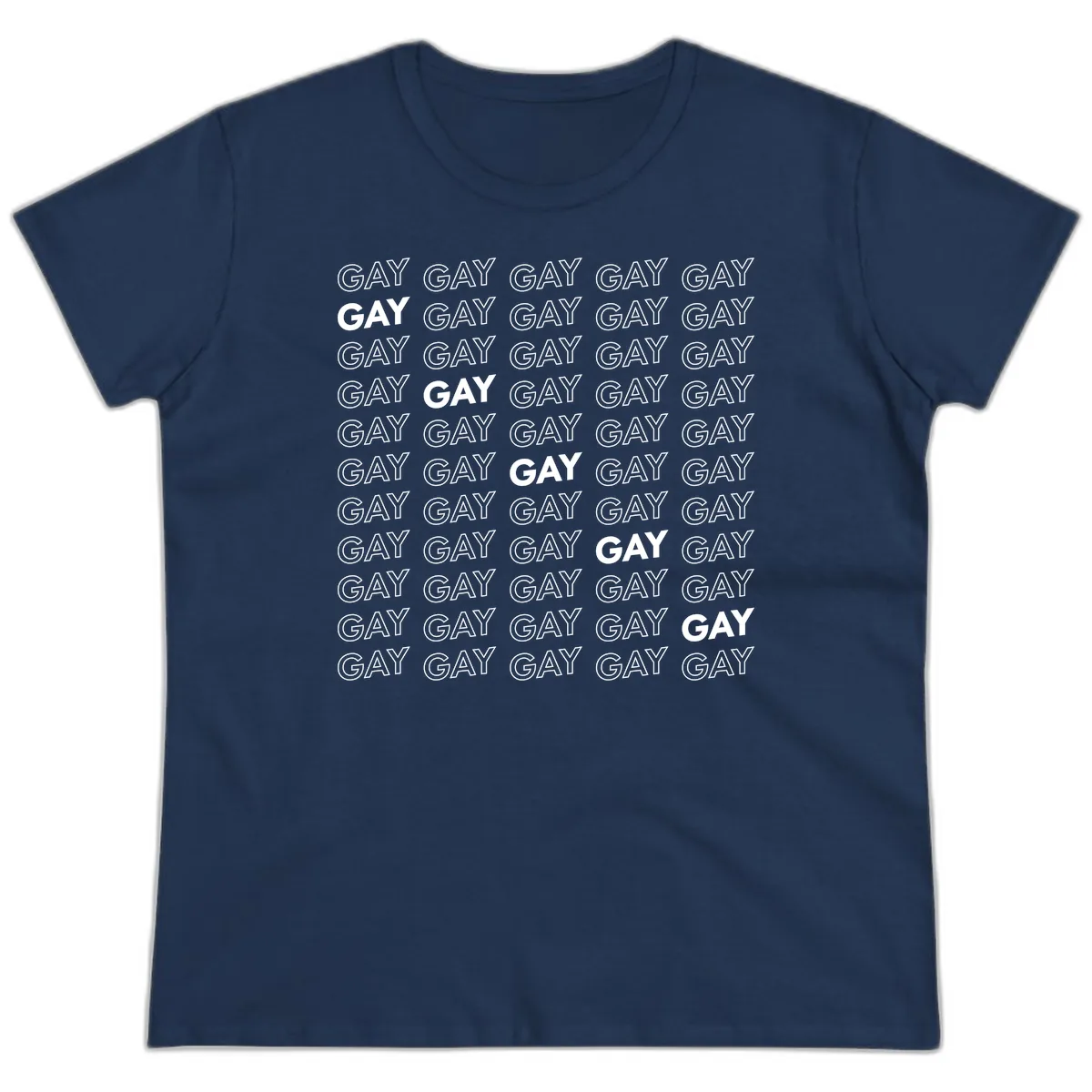 Gay Pride Pattern Repeat Ladies Tee in Navy