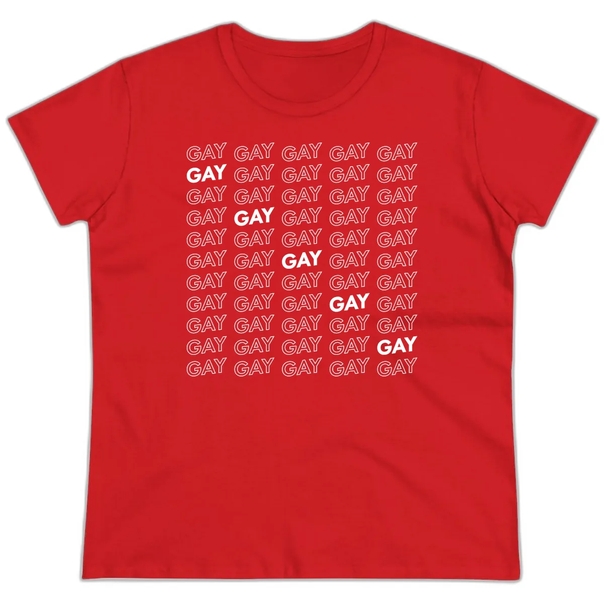Gay Pride Pattern Repeat Ladies Tee in Red