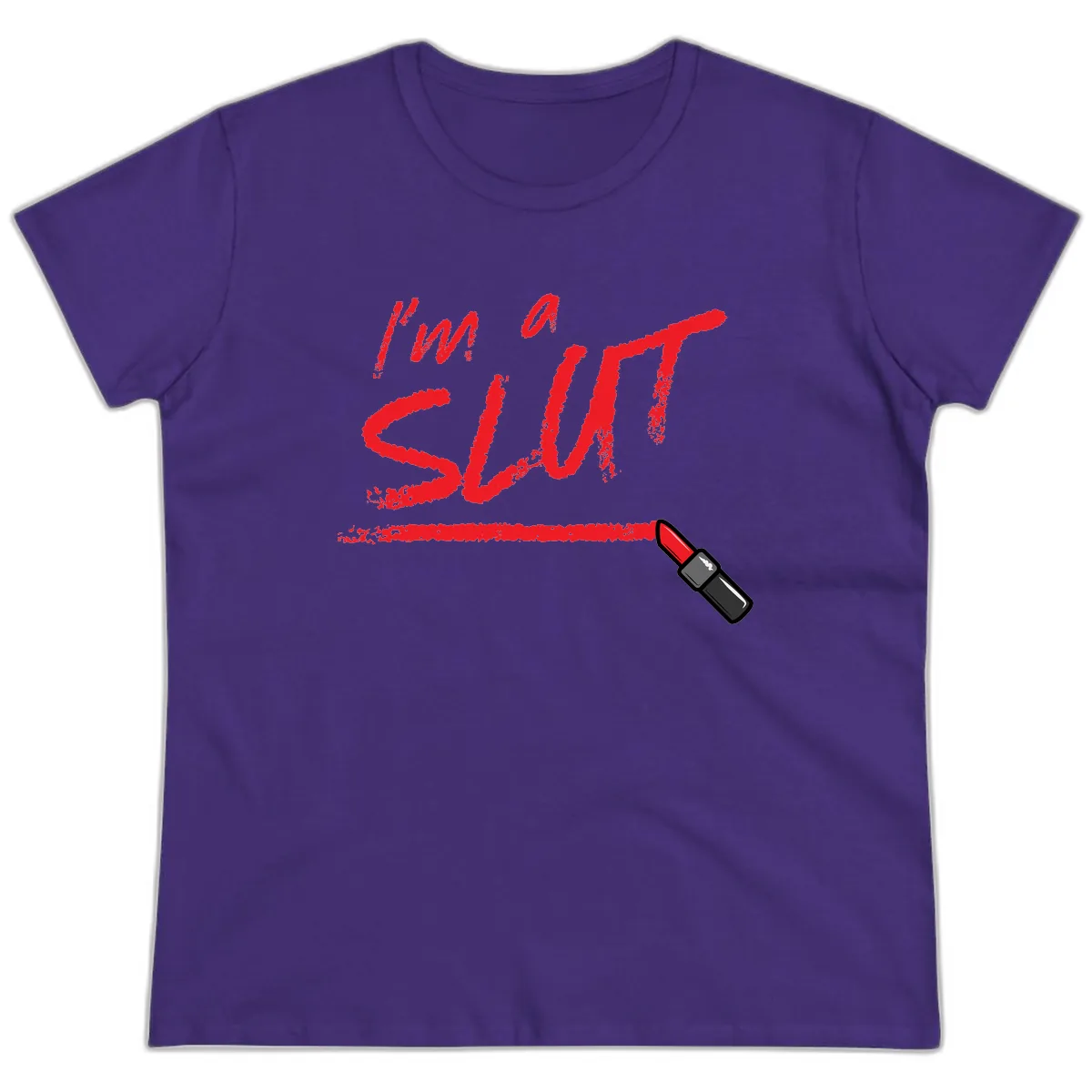 I'm Slut Lipstick Statement Ladies Tee in Purple