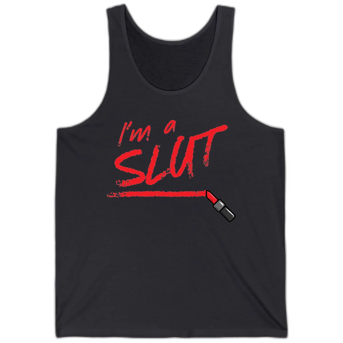 I'm Slut Lipstick Statement Tank in Dark Grey