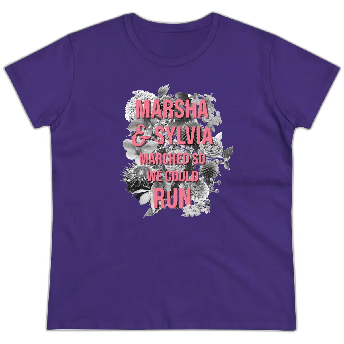 Marsha & Sylvia Marched So We Could Run Ladies Tee in Purple