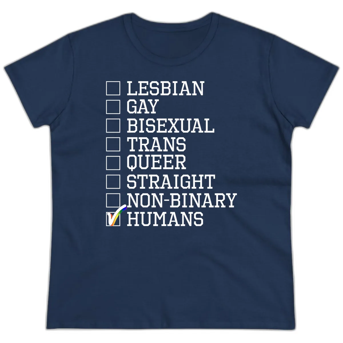 LGBTQ+ Pride Checklist Ladies Tee in Navy