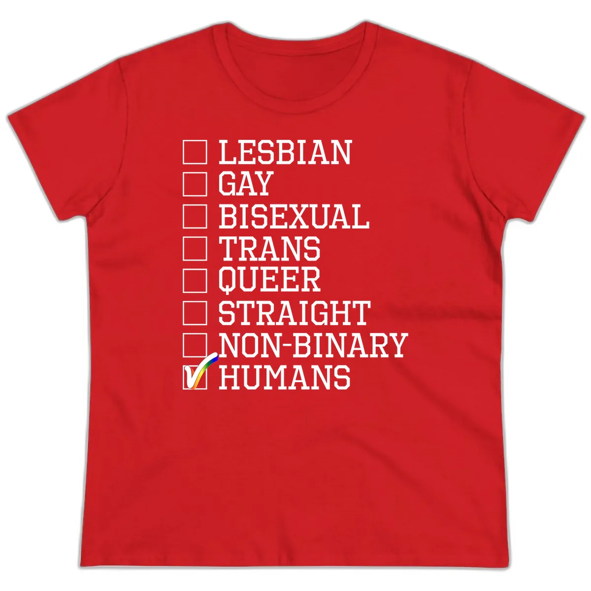 LGBTQ+ Pride Checklist Ladies Tee in Red