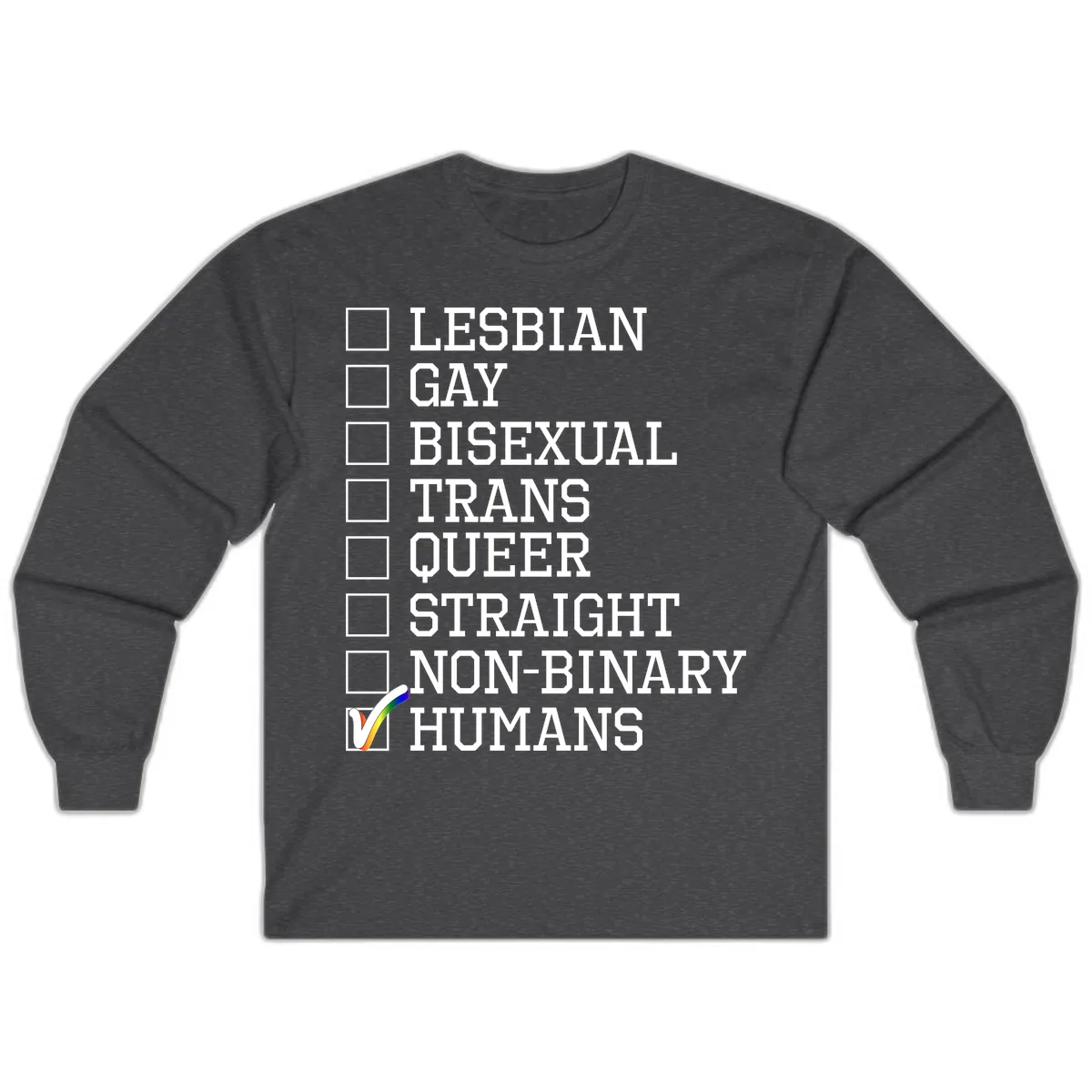 LGBTQ+ Pride Checklist Long Sleeve in Dark Heather