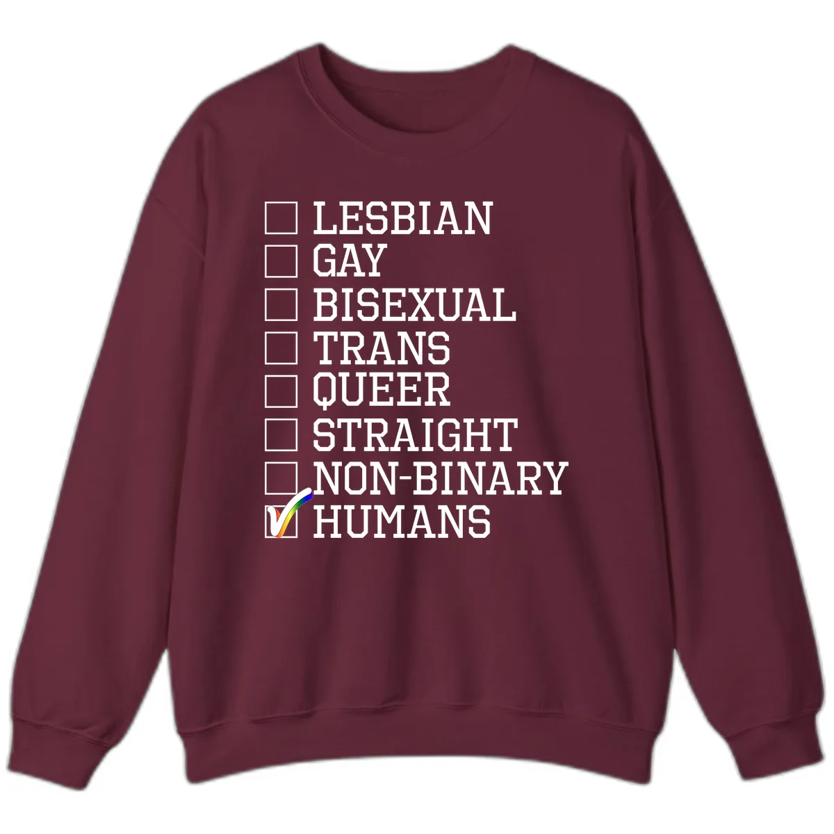 LGBTQ+ Pride Checklist Sweatshirt in Maroon