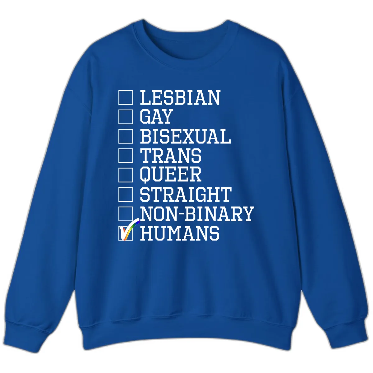 LGBTQ+ Pride Checklist Sweatshirt in Royal