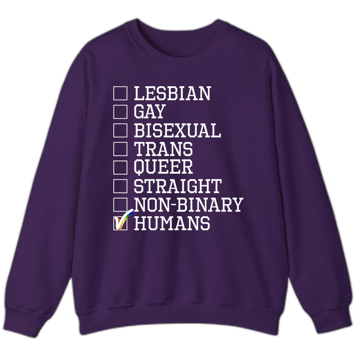 LGBTQ+ Pride Checklist Sweatshirt in Purple
