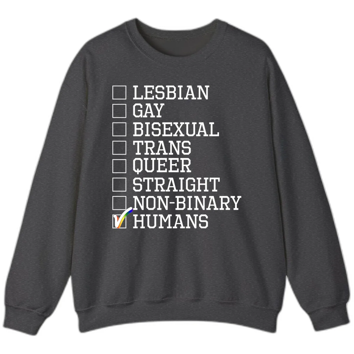 LGBTQ+ Pride Checklist Sweatshirt in Dark Heather