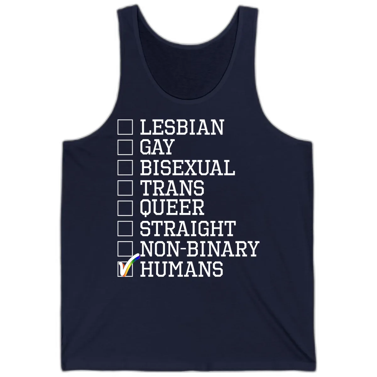 LGBTQ+ Pride Checklist Tank in Navy