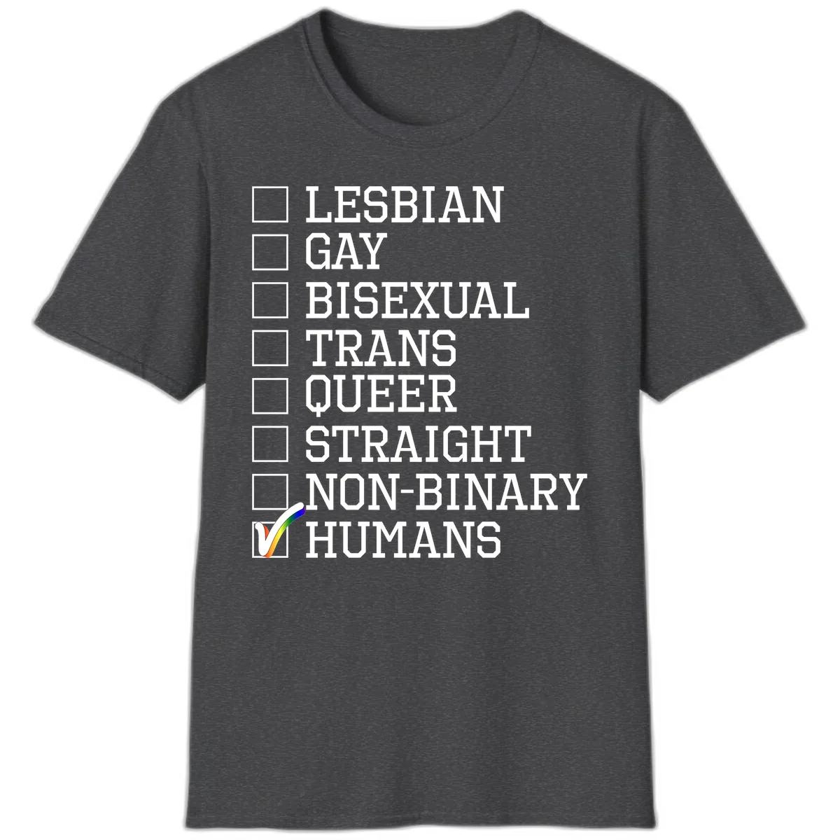 LGBTQ+ Pride Checklist T-Shirt in Dark Heather