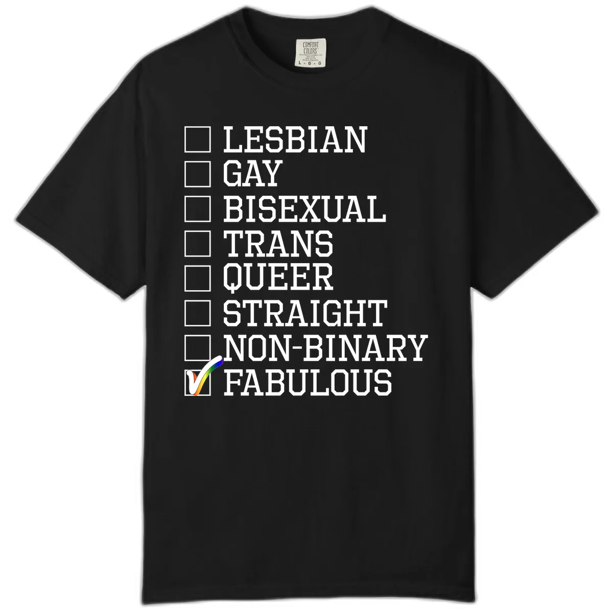 LGBTQ+ Pride Checklist Comfort Color in Black