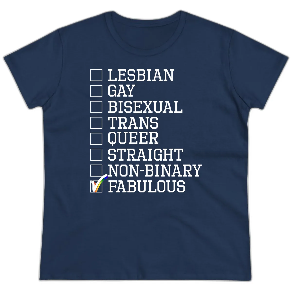 LGBTQ+ Pride Checklist Ladies Tee in Navy
