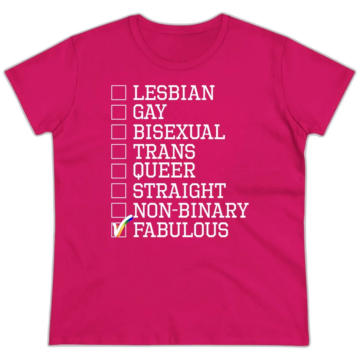 LGBTQ+ Pride Checklist Ladies Tee in Heliconia