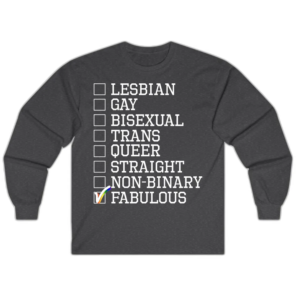 LGBTQ+ Pride Checklist Long Sleeve in Dark Heather