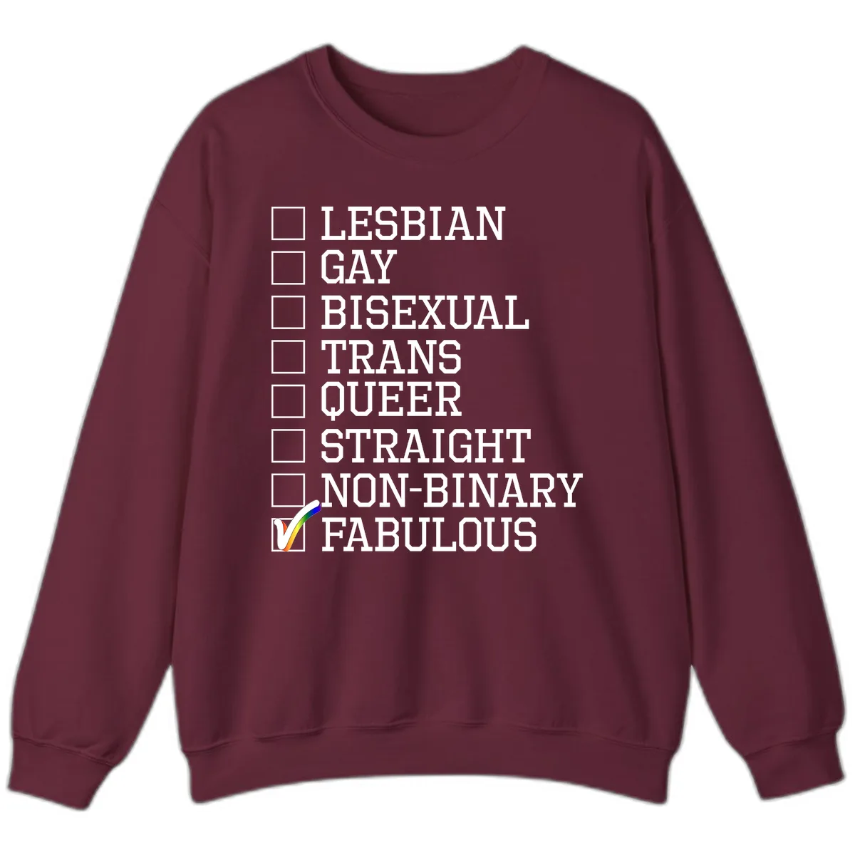 LGBTQ+ Pride Checklist Sweatshirt in Maroon