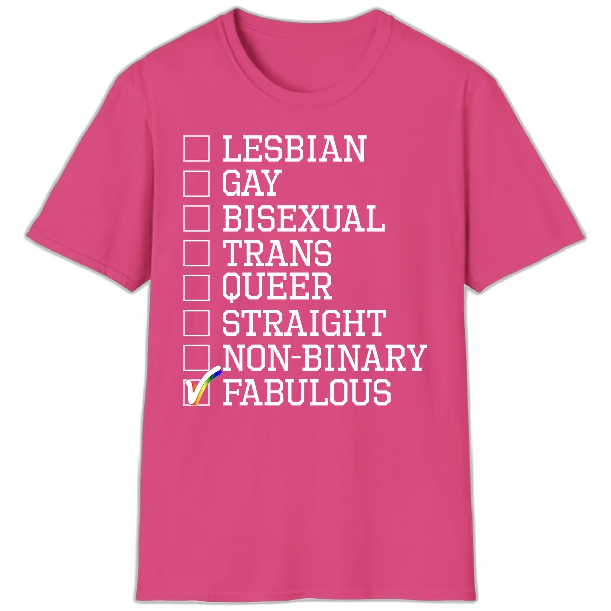 LGBTQ+ Pride Checklist T-Shirt in Heliconia