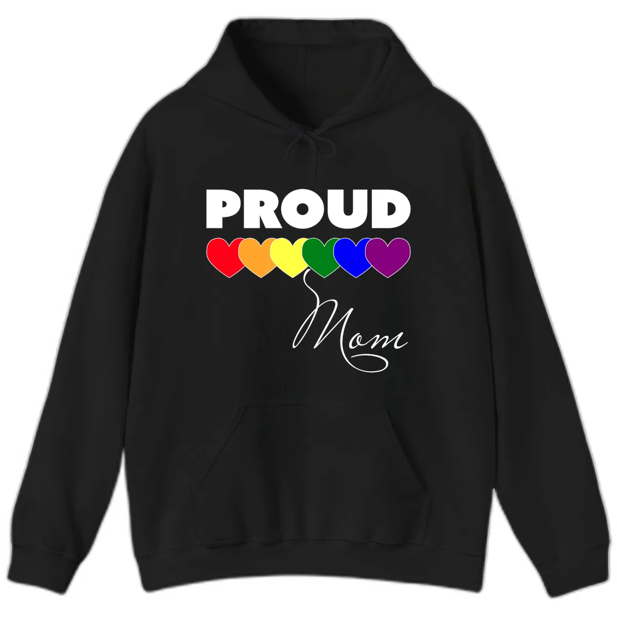 Proud Mom Rainbow Hearts Hoodie in Black