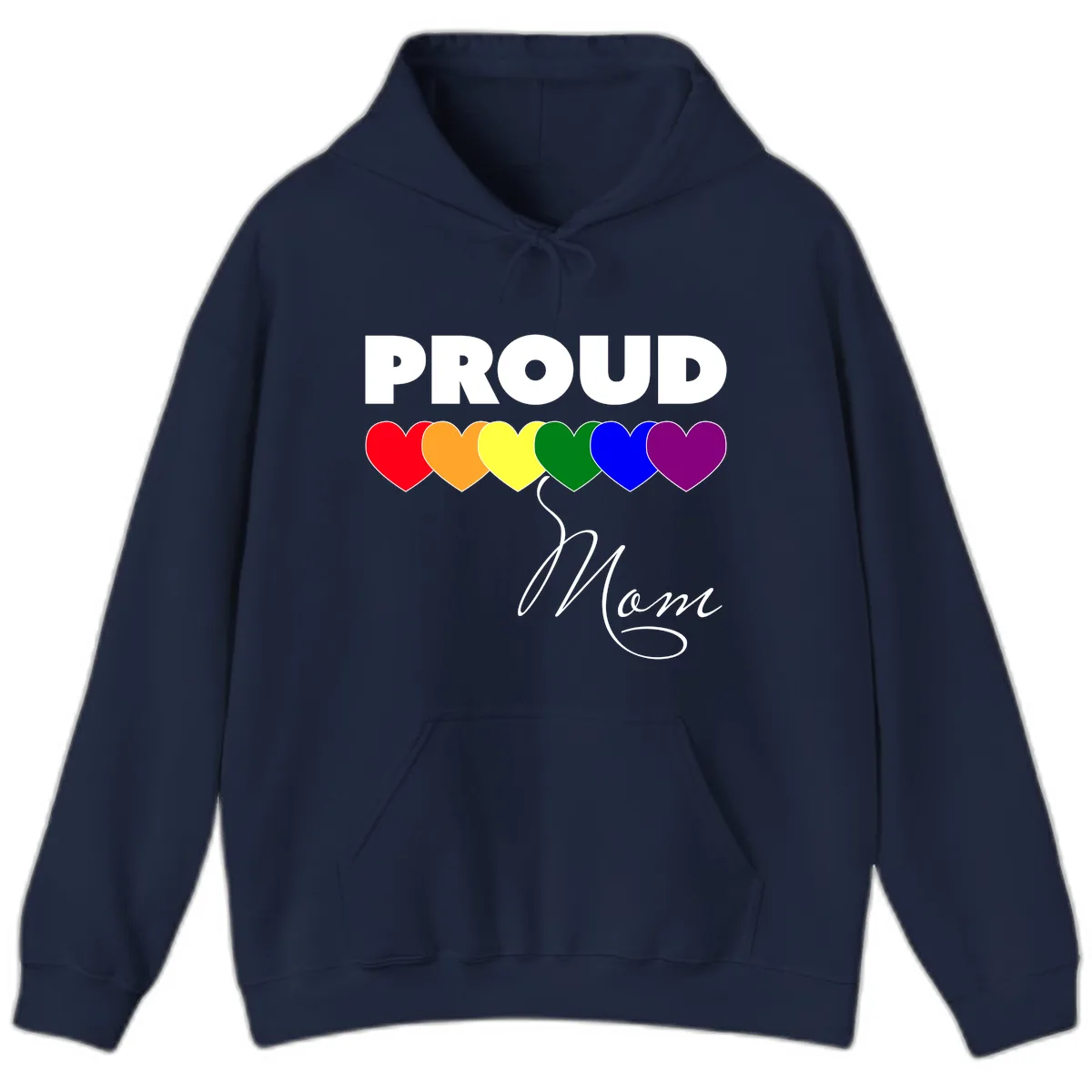 Proud Mom Rainbow Hearts Hoodie in Navy