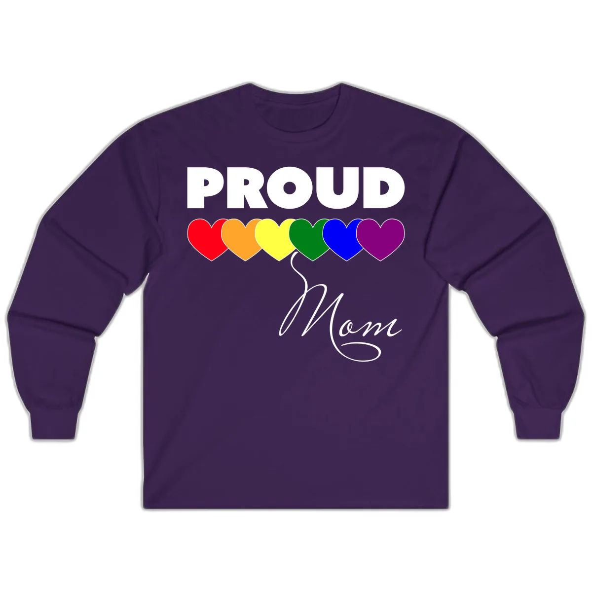 Proud Mom Rainbow Hearts Long Sleeve in Purple