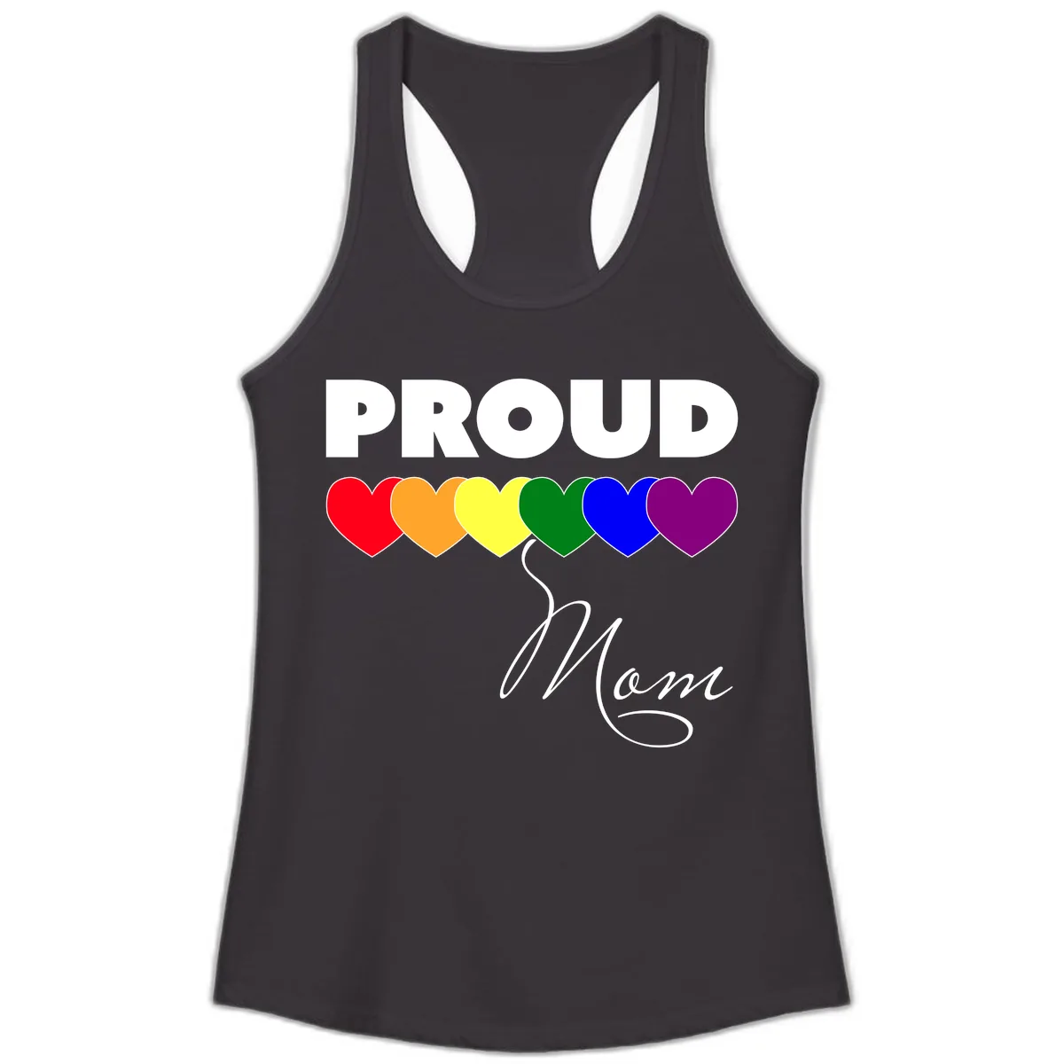 Proud Mom Rainbow Hearts Ladies Tank in Black
