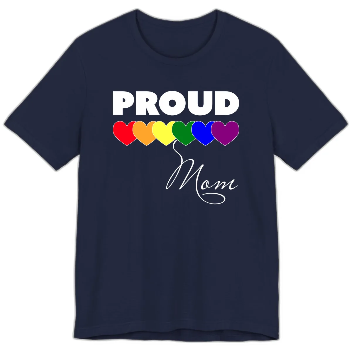 Proud Mom Rainbow Hearts Premium T-Shirt in Navy