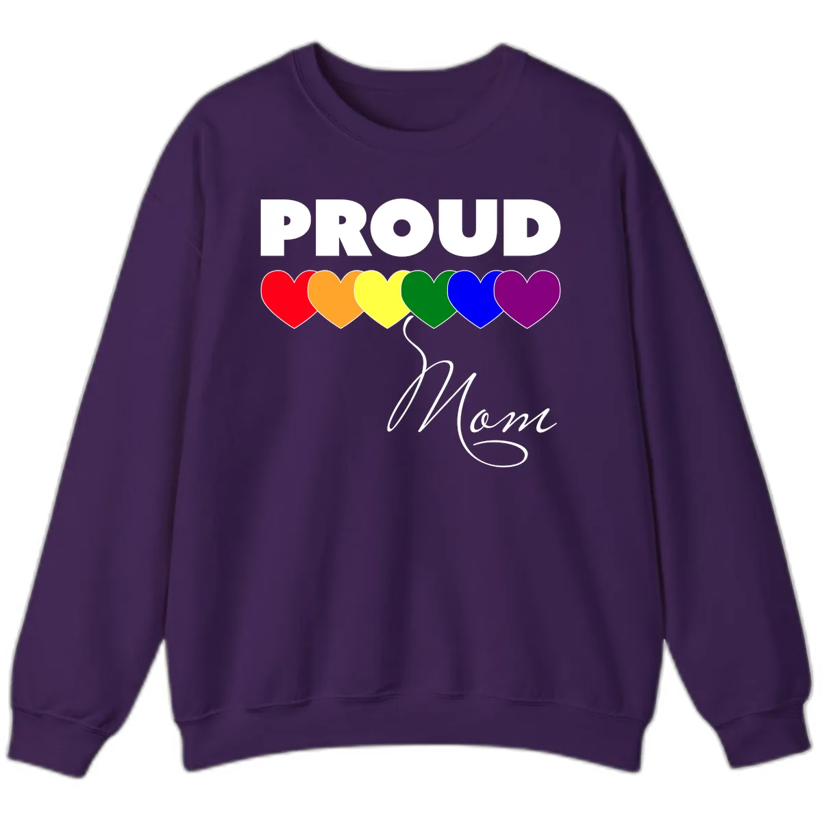 Proud Mom Rainbow Hearts Sweatshirt in Purple