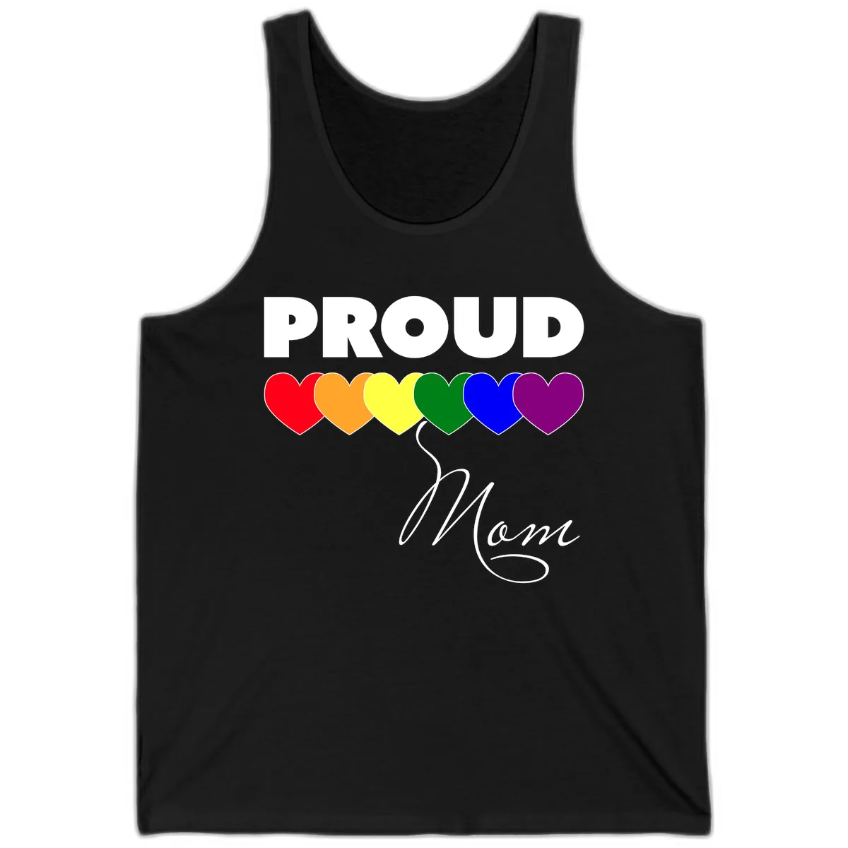 Proud Mom Rainbow Hearts Tank in Black